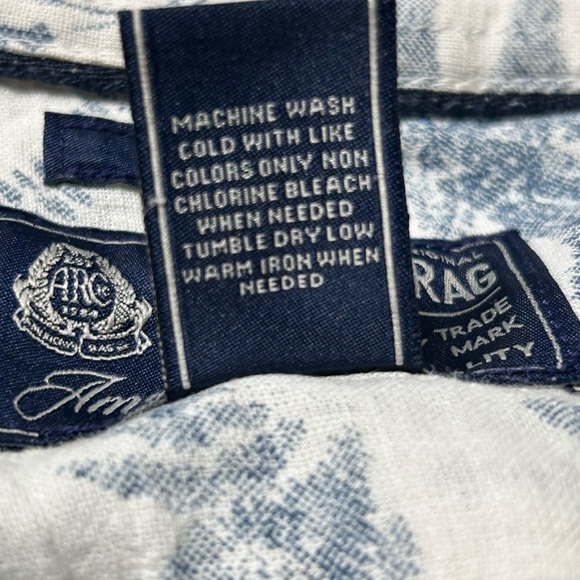 American Rag Cie Linen Blend Polo Tossed Ferns Men Size S Tropical Blue/White - Picture 4 of 5